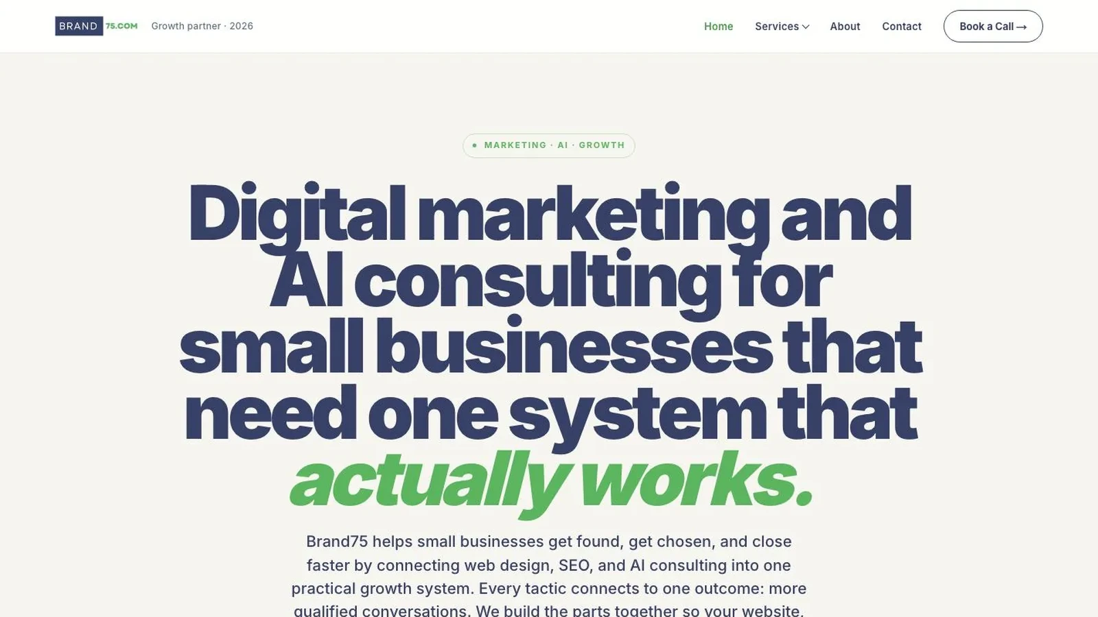 Brand75 website design homepage for small businesses.